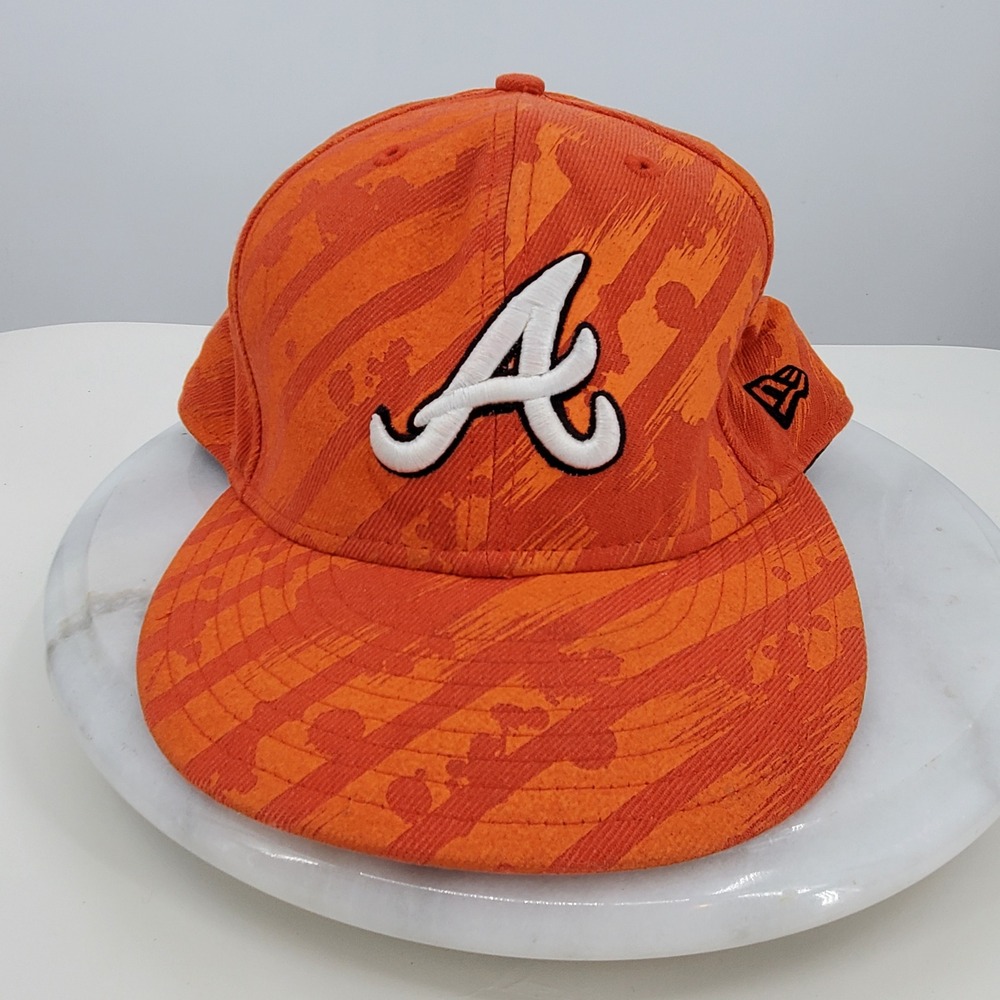 Atlanta Braves New Era 59FIFTY Fitted Hat 7 1/2 Orange Abstract MLB Cap Baseball